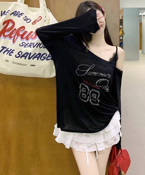 Riff(リフ)の「ラインストーンロゴワンショルダーロンT(Tシャツ/カットソー・レディース・ホワイト/ブラック・M)」の22枚目の写真