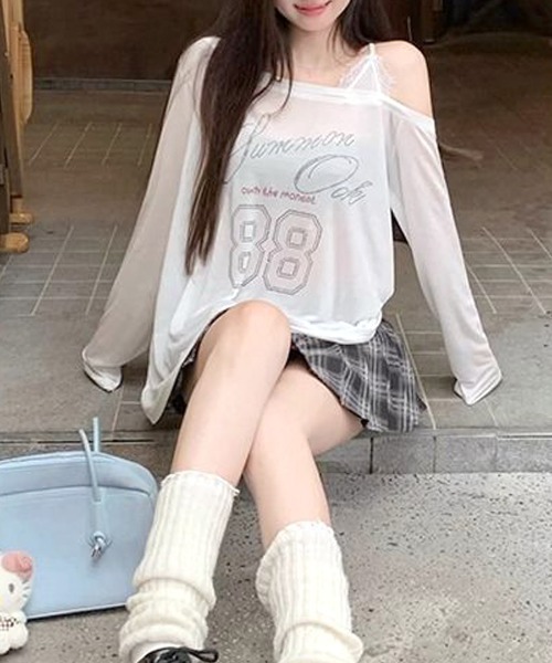 Riff(リフ)の「ラインストーンロゴワンショルダーロンT(Tシャツ/カットソー・レディース・ホワイト/ブラック・M)」の11枚目の写真
