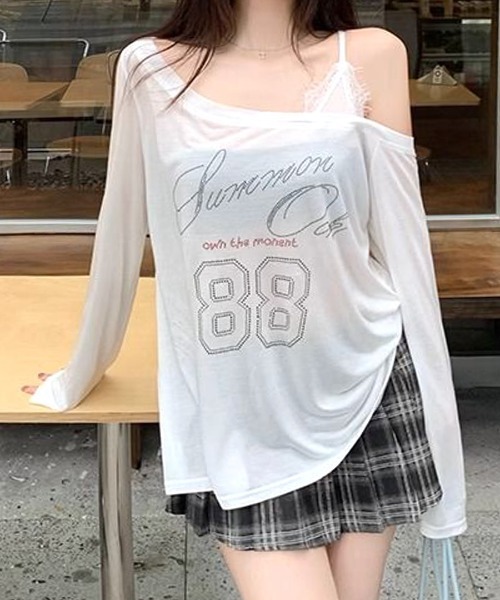 Riff(リフ)の「ラインストーンロゴワンショルダーロンT(Tシャツ/カットソー・レディース・ホワイト/ブラック・M)」の13枚目の写真