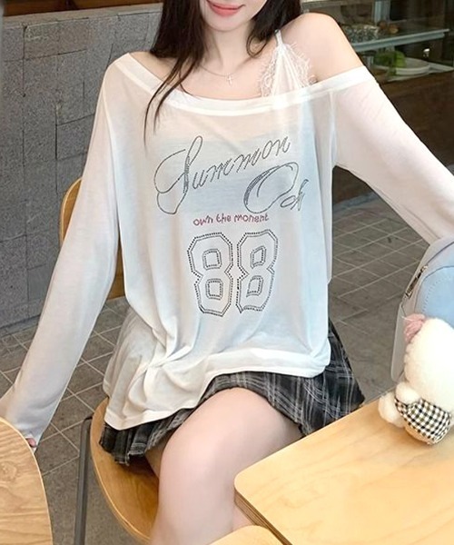 Riff(リフ)の「ラインストーンロゴワンショルダーロンT(Tシャツ/カットソー・レディース・ホワイト/ブラック・M)」の12枚目の写真