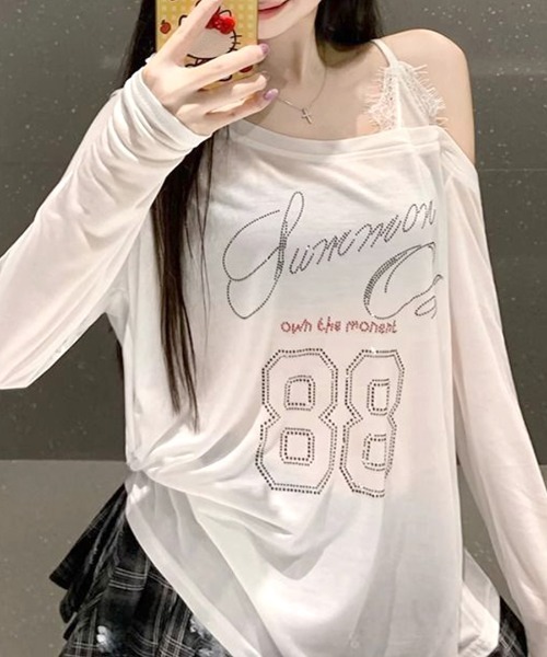 Riff(リフ)の「ラインストーンロゴワンショルダーロンT(Tシャツ/カットソー・レディース・ホワイト/ブラック・M)」の14枚目の写真