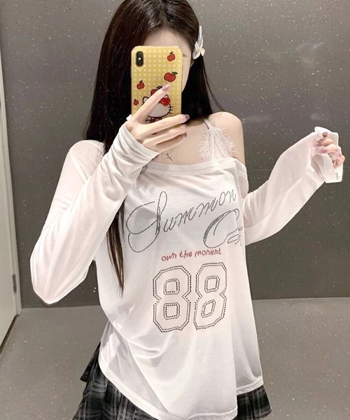 Riff(リフ)の「ラインストーンロゴワンショルダーロンT(Tシャツ/カットソー・レディース・ホワイト/ブラック・M)」の17枚目の写真