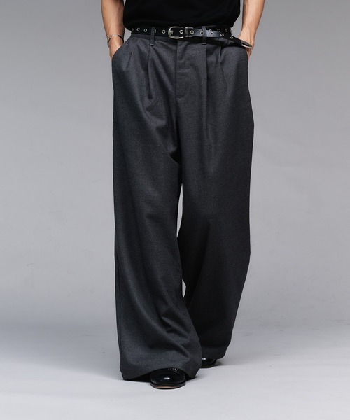 Adoon plain（アドーンプレーン）の「Wool Like 2-Tuck Wide Slacks / ウールライク2タックワイドスラックスパンツ（スラックス・メンズ・チャコールグレー/ライトグレー/ブラウン/ライトカーキ・SMALL/MEDIUM/LARGE）」の7枚目の写真