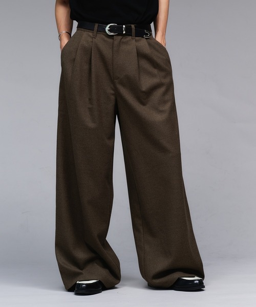 Adoon plain（アドーンプレーン）の「Wool Like 2-Tuck Wide Slacks / ウールライク2タックワイドスラックスパンツ（スラックス・メンズ・チャコールグレー/ライトグレー/ブラウン/ライトカーキ・SMALL/MEDIUM/LARGE）」の16枚目の写真