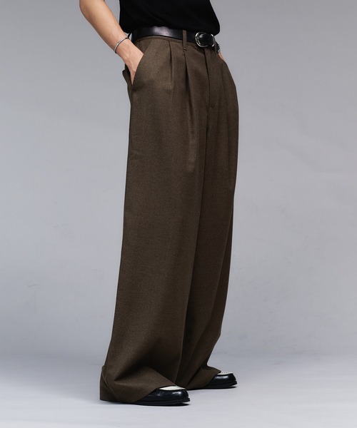 Adoon plain（アドーンプレーン）の「Wool Like 2-Tuck Wide Slacks / ウールライク2タックワイドスラックスパンツ（スラックス・メンズ・チャコールグレー/ライトグレー/ブラウン/ライトカーキ・SMALL/MEDIUM/LARGE）」の21枚目の写真