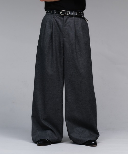 Adoon plain（アドーンプレーン）の「Wool Like 2-Tuck Wide Slacks / ウールライク2タックワイドスラックスパンツ（スラックス・メンズ・チャコールグレー/ライトグレー/ブラウン/ライトカーキ・SMALL/MEDIUM/LARGE）」の8枚目の写真