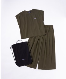 [L's]FRENCH SLEEVE SHIRT & LONG PANTS SET NY/PU/フレンチスリーブシャツ＆ロングパンツセット【撥水,４WAYストレッチ, UVカット,セットアップ】