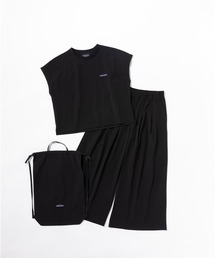 THOUSAND MILE（サウザンドマイル）の「[L's]FRENCH SLEEVE SHIRT & LONG PANTS SET NY/PU/フレンチスリーブシャツ＆ロングパンツセット【撥水,４WAYストレッチ, UVカット,セットアップ】（セットアップ）」