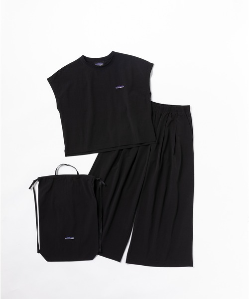 THOUSAND MILE（サウザンドマイル）の「[L's]FRENCH SLEEVE SHIRT & LONG PANTS SET NY/PU/フレンチスリーブシャツ＆ロングパンツセット【撥水,４WAYストレッチ, UVカット,セットアップ】（セットアップ・レディース・チャコールグレー/ブラック/カーキ/オリーブ/ネイビー/レンガ・FREE）」の2枚目の写真
