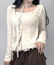 FOLLOWIN | 4color/レーススリムマフラー/ドットフリルキャミカーディガンSET(カーディガン/ボレロ)