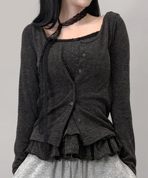 FOLLOWIN（フォロウィン）の「4color レーススリムマフラー ドットフリルキャミカーディガンSET（カーディガン/ボレロ）」