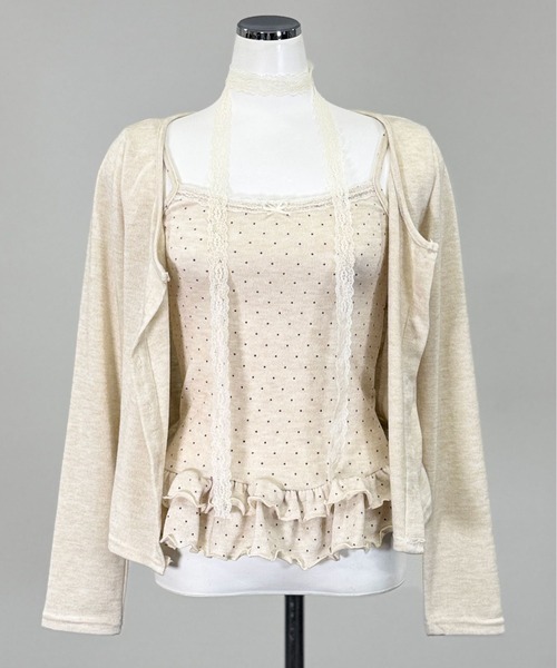 FOLLOWIN（フォロウィン）の「4color/レーススリムマフラー/ドットフリルキャミカーディガンSET（カーディガン/ボレロ・レディース・ベージュ/ダークブラウン/アイボリー/ブラック・FREE）」の9枚目の写真