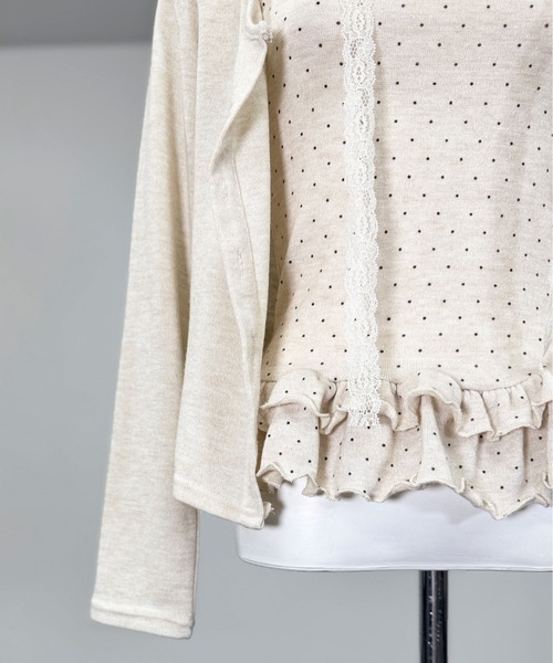 FOLLOWIN（フォロウィン）の「4color/レーススリムマフラー/ドットフリルキャミカーディガンSET（カーディガン/ボレロ・レディース・ベージュ/ダークブラウン/アイボリー/ブラック・FREE）」の11枚目の写真
