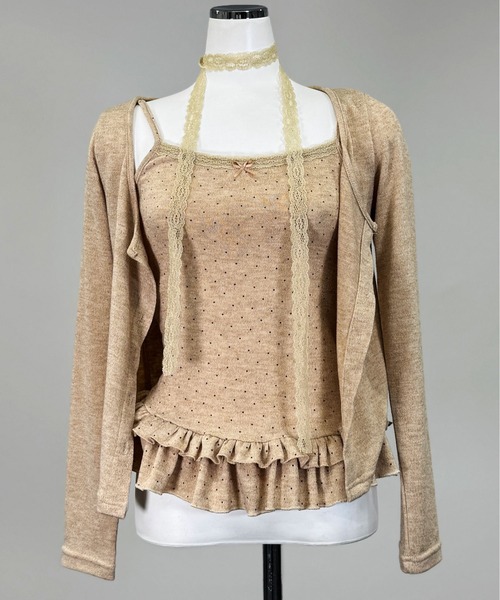 FOLLOWIN（フォロウィン）の「4color/レーススリムマフラー/ドットフリルキャミカーディガンSET（カーディガン/ボレロ・レディース・ベージュ/ダークブラウン/アイボリー/ブラック・FREE）」の6枚目の写真