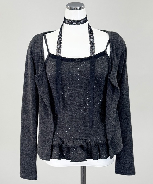 FOLLOWIN（フォロウィン）の「4color/レーススリムマフラー/ドットフリルキャミカーディガンSET（カーディガン/ボレロ・レディース・ベージュ/ダークブラウン/アイボリー/ブラック・FREE）」の8枚目の写真