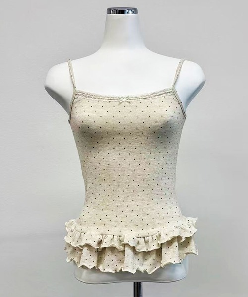 FOLLOWIN（フォロウィン）の「4color/レーススリムマフラー/ドットフリルキャミカーディガンSET（カーディガン/ボレロ・レディース・ベージュ/ダークブラウン/アイボリー/ブラック・FREE）」の12枚目の写真