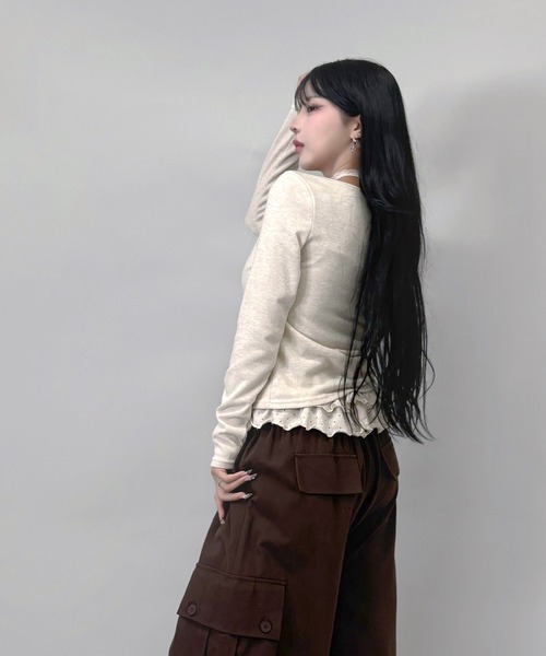 FOLLOWIN（フォロウィン）の「4color/レーススリムマフラー/ドットフリルキャミカーディガンSET（カーディガン/ボレロ・レディース・ベージュ/ダークブラウン/アイボリー/ブラック・FREE）」の20枚目の写真