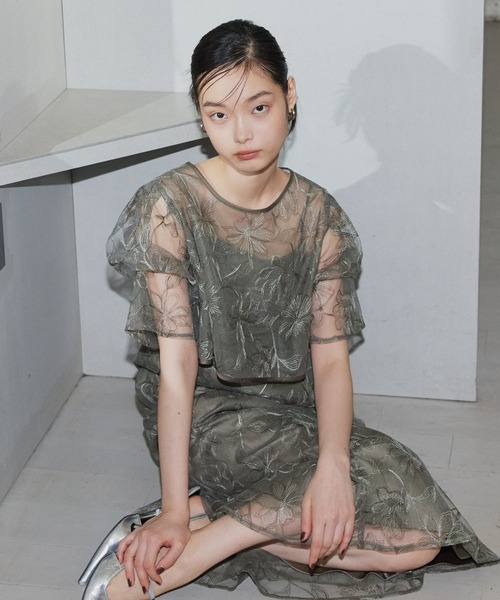 タックスリーブエンブロイダリードレス / tuck sleeve embroidery