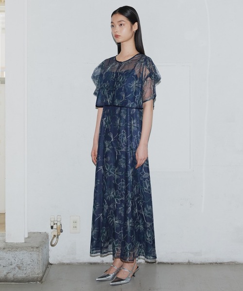 セール】タックスリーブエンブロイダリードレス / tuck sleeve