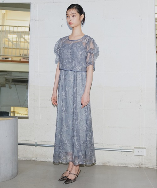 タックスリーブエンブロイダリードレス / tuck sleeve embroidery