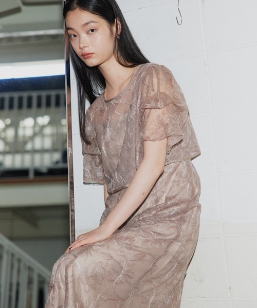 タックスリーブエンブロイダリードレス / tuck sleeve embroidery