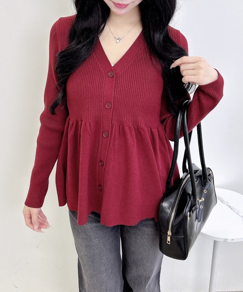 INGNI（イング）の「リブペプラムニットカーディガン（カーディガン/ボレロ・レディース・ボルドー/アイボリー/ブラック/チャコールグレー・M）」の15枚目の写真