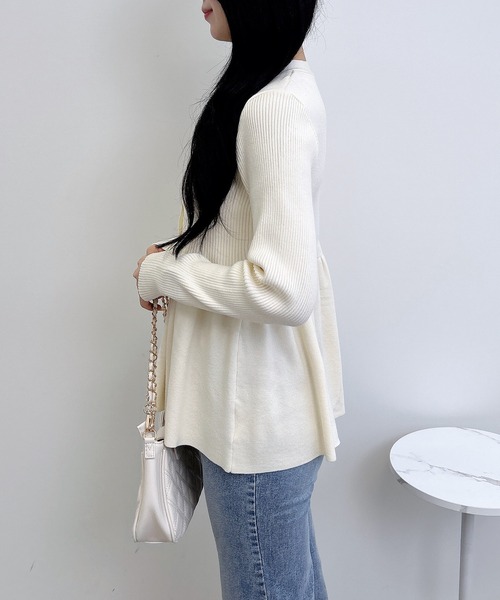 INGNI（イング）の「リブペプラムニットカーディガン（カーディガン/ボレロ・レディース・ボルドー/アイボリー/ブラック/チャコールグレー・M）」の11枚目の写真