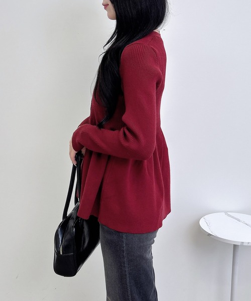 INGNI（イング）の「リブペプラムニットカーディガン（カーディガン/ボレロ・レディース・ボルドー/アイボリー/ブラック/チャコールグレー・M）」の6枚目の写真