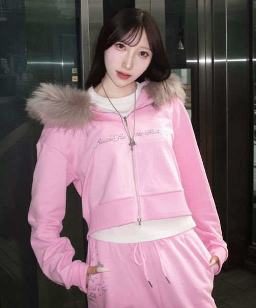 8iuxu_× tinkerend】Rhinestone Fur Hoodie / ラインストーンファー