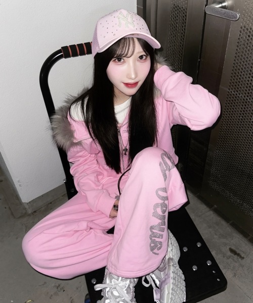 8iuxu_× tinkerend】Rhinestone Fur Hoodie / ラインストーンファー