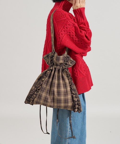 セール】限定展開 2WAY チェックフリル巾着トートバッグ（トートバッグ