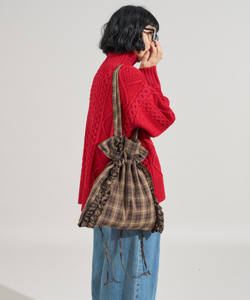 セール】限定展開 2WAY チェックフリル巾着トートバッグ（トートバッグ