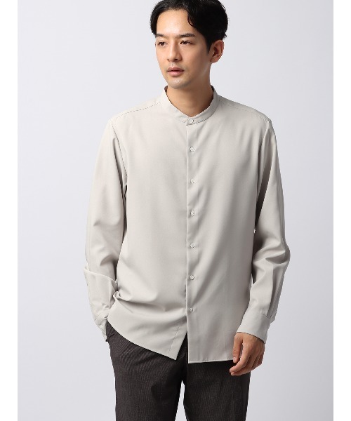 バンドカラーシャツ ノンアイロン ストレッチ 速乾 メランジトロピカル