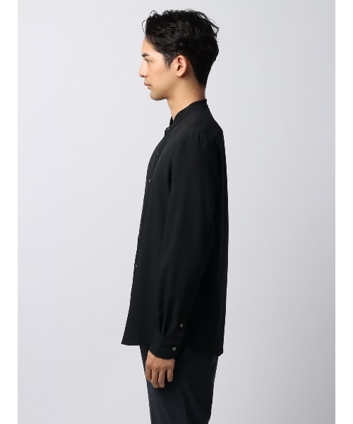 バンドカラーシャツ ノンアイロン ストレッチ 速乾 メランジトロピカル