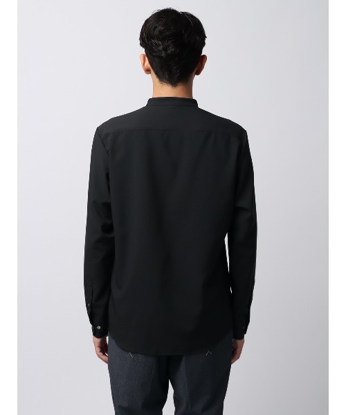 バンドカラーシャツ ノンアイロン ストレッチ 速乾 メランジトロピカル