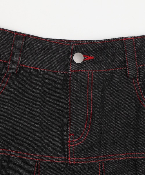 Figments（フィグメンツ）の「プリーツヘムリジットデニムミニスカパン（デニムスカート・レディース・インディゴブルー/ブラック系2・SMALL/MEDIUM）」の5枚目の写真