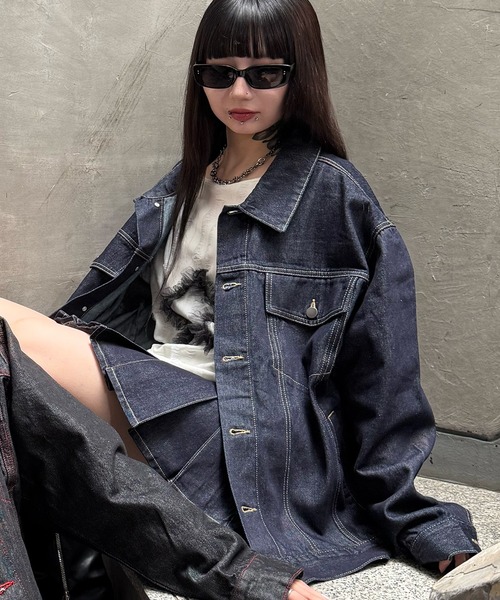 Figments（フィグメンツ）の「プリーツヘムリジットデニムミニスカパン（デニムスカート・レディース・インディゴブルー/ブラック系2・SMALL/MEDIUM）」の11枚目の写真