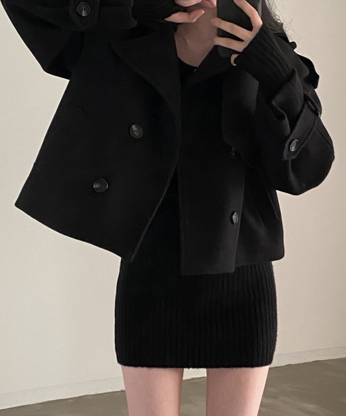 FREE STYLISTS(フリー スタイリスト)の「YUGA_YGMC Double-button short coat(テーラードジャケット・レディース・ベージュ/ブラック・FREE)」の7枚目の写真