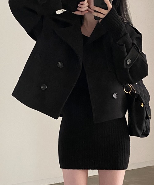 FREE STYLISTS(フリー スタイリスト)の「YUGA_YGMC Double-button short coat(テーラードジャケット・レディース・ベージュ/ブラック・FREE)」の3枚目の写真