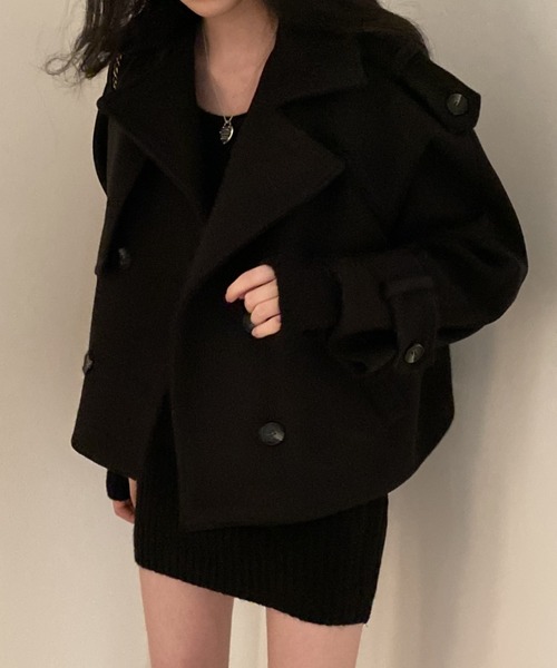 FREE STYLISTS(フリー スタイリスト)の「YUGA_YGMC Double-button short coat(テーラードジャケット・レディース・ベージュ/ブラック・FREE)」の9枚目の写真