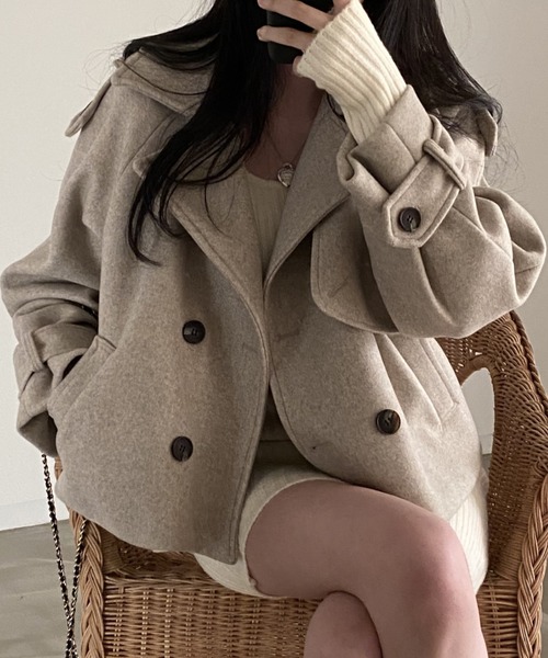 FREE STYLISTS(フリー スタイリスト)の「YUGA_YGMC Double-button short coat(テーラードジャケット・レディース・ベージュ/ブラック・FREE)」の15枚目の写真