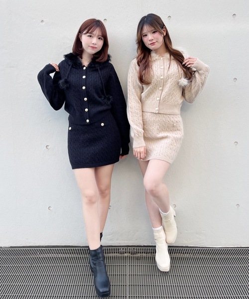 one way（ワンウェイ）の「ファー付きケーブルパーカー（パーカー・レディース・ブラック/ベージュ/グレー・FREE）」の6枚目の写真