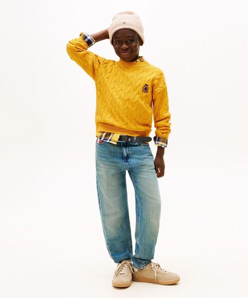 TOMMY HILFIGER（トミーヒルフィガー）の「BOYS ケーブルクレストクルーネックセーター（ニット/セーター・キッズ・イエロー× ブルー/グリーン・130cm/140cm/150cm/160cm）」の8枚目の写真