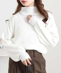 Ree&Mee 洗濯機で洗える ふんわり やさしい着心地 ミルキーニット バルーン袖 ボトルネック リブ ニット