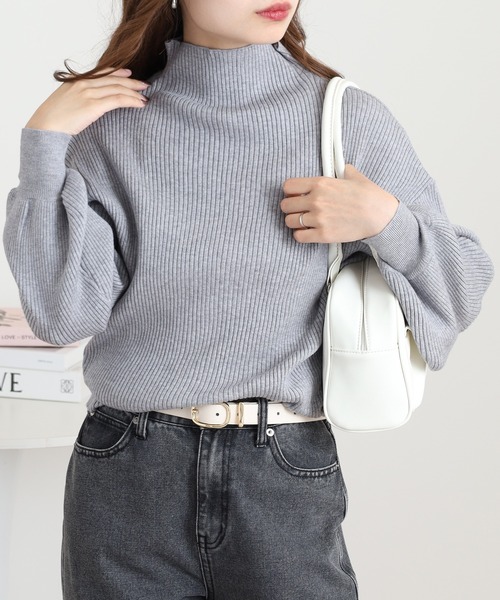 Ree&Mee(リーアンドミー)の「Ree&Mee 洗濯機で洗える ふんわり やさしい着心地 ミルキーニット バルーン袖 ボトルネック リブ ニット(ニット/セーター・レディース・ブラック/レッド/ピンク/グレー/オフホワイト・M/L)」の15枚目の写真