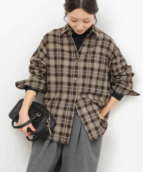 JOURNAL STANDARD relume（ジャーナルスタンダード　レリューム）の「《追加2》CHECKオーバーサイズシャツ（シャツ/ブラウス・レディース・ブルー系その他/ブラウン/ベージュ・FREE）」の3枚目の写真
