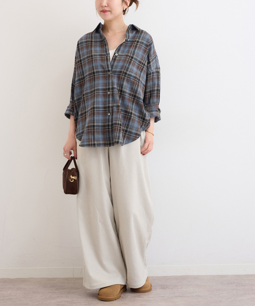 JOURNAL STANDARD relume（ジャーナルスタンダード　レリューム）の「《追加2》CHECKオーバーサイズシャツ（シャツ/ブラウス・レディース・ブルー系その他/ブラウン/ベージュ・FREE）」の9枚目の写真