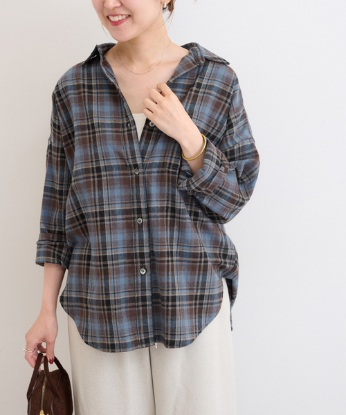 JOURNAL STANDARD relume（ジャーナルスタンダード　レリューム）の「《追加2》CHECKオーバーサイズシャツ（シャツ/ブラウス・レディース・ブルー系その他/ブラウン/ベージュ・FREE）」の12枚目の写真