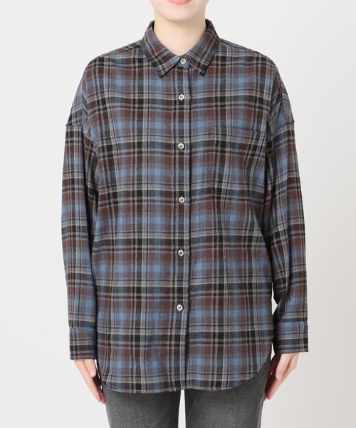 JOURNAL STANDARD relume（ジャーナルスタンダード　レリューム）の「《追加2》CHECKオーバーサイズシャツ（シャツ/ブラウス・レディース・ブルー系その他/ブラウン/ベージュ・FREE）」の4枚目の写真