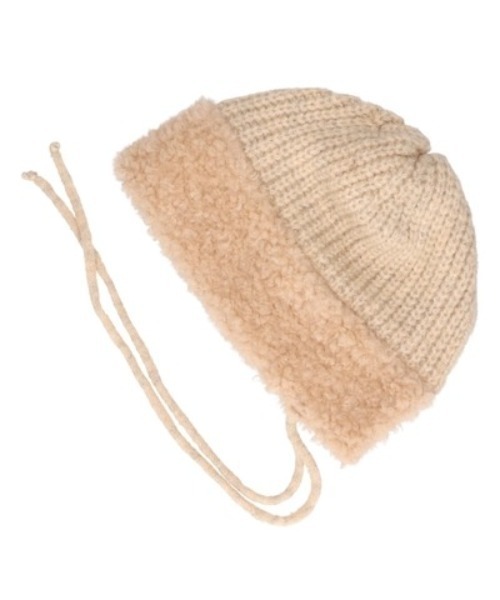 milsa（ミルサ）の「milsa/ミルサ ニットキャップ プードルファーニットボンネット ビーニー（ニットキャップ/ビーニー・レディース・ホワイト/ベージュ/ブラック・FREE）」の3枚目の写真